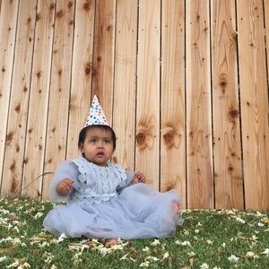 Dusty blue crochet toddler dress